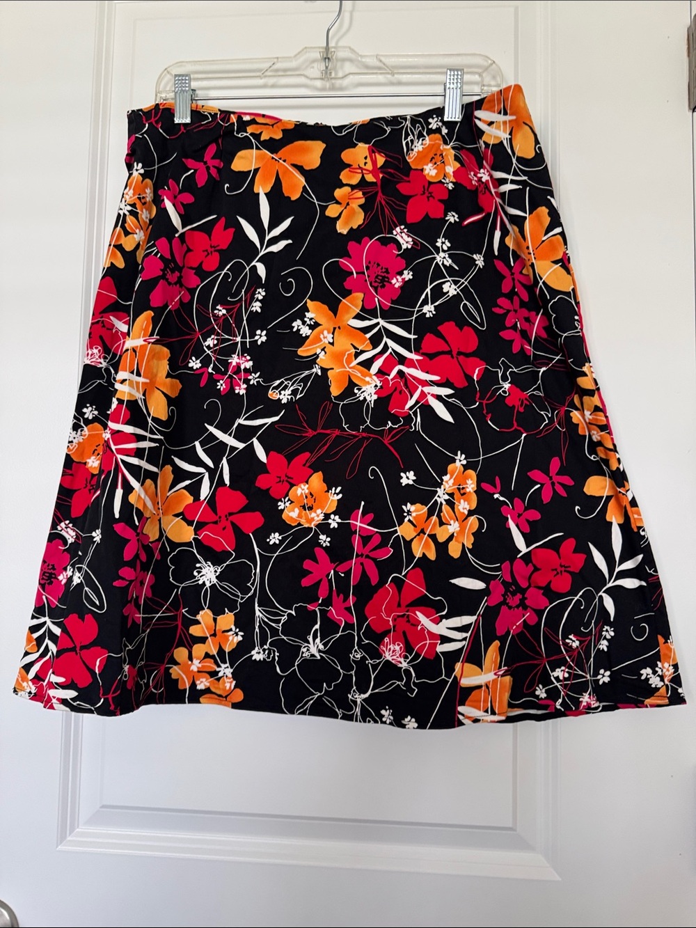 Notions Black Floral A-Line Skirt with Red & Orange Blooms